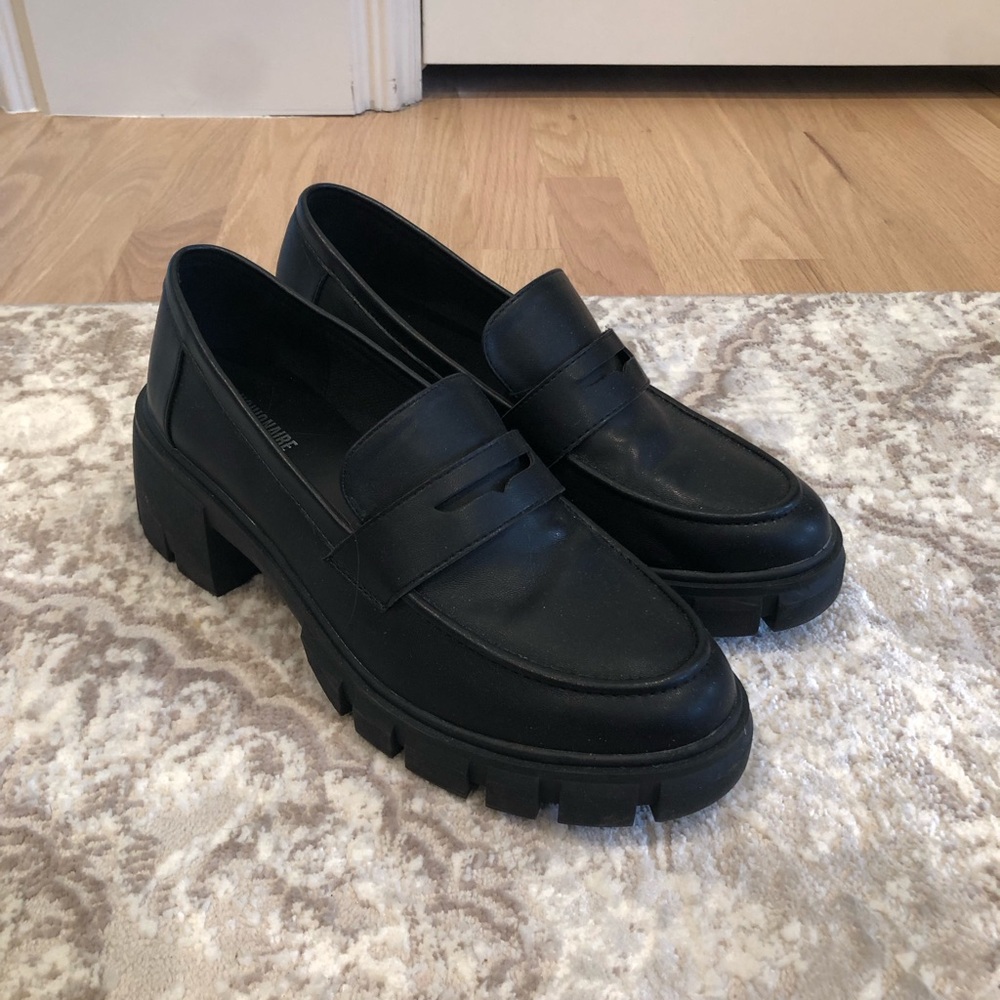 Black Chunky Penny Loafers for Women